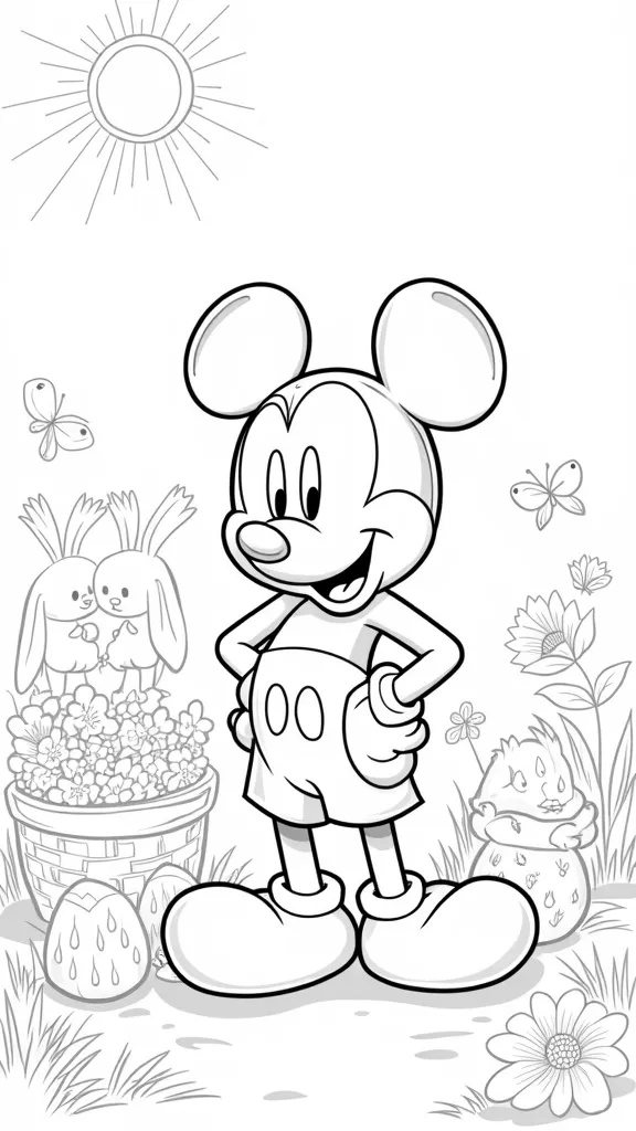 pages à colorier de Pâques Mickey Mouse